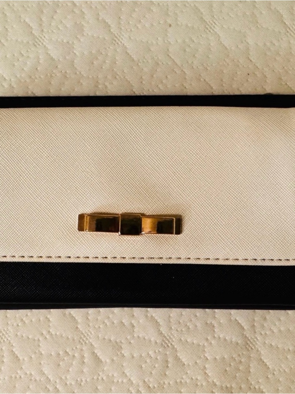 Elegant Cream and Black Women's Clutch with Gold Accent